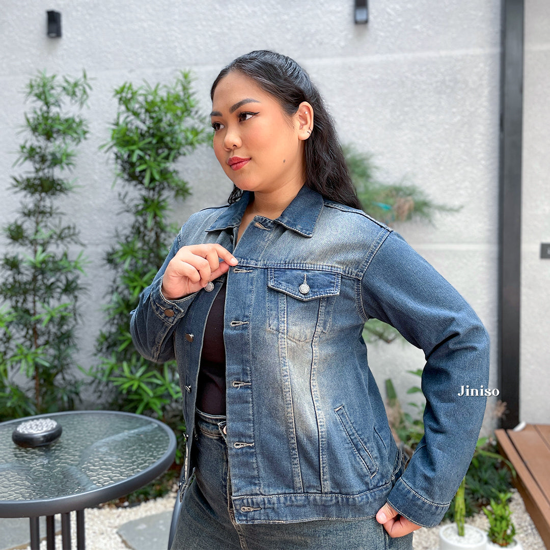 JINISO Big Size Jaket Jeans Oversize Vintage Blue Wash