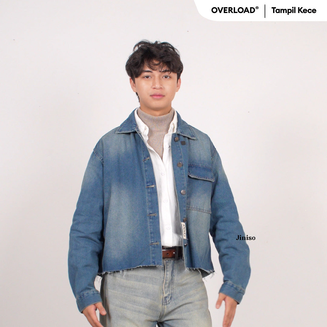 JINISO Pria Jaket Jeans Oversize Seoul Blue Wash