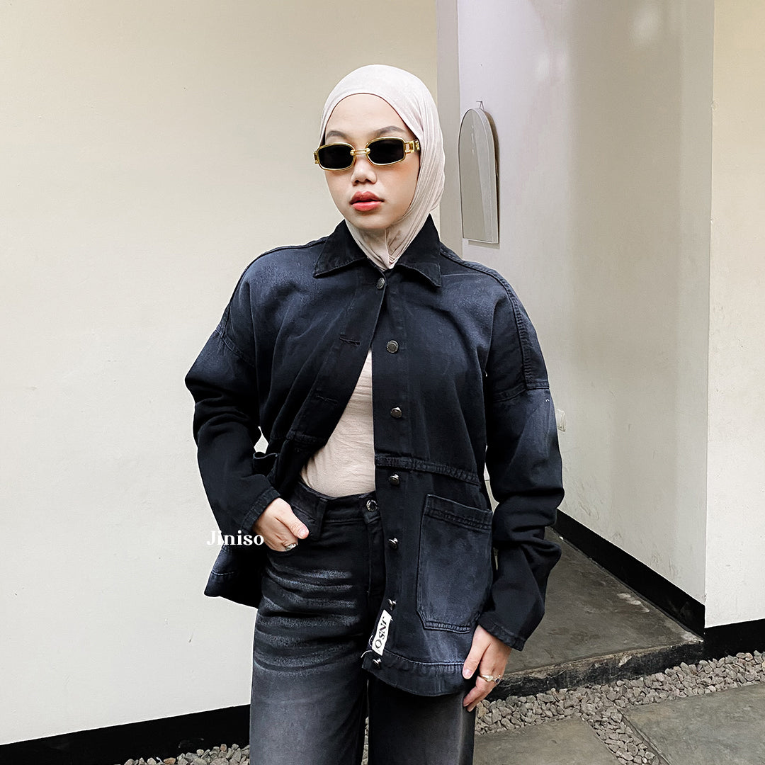 JINISO Jaket Jeans Oversize Onyx Black Spray