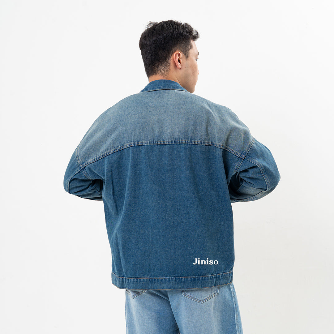 JINISO Pria Jaket Jeans Oversize Onyx Bio Spray