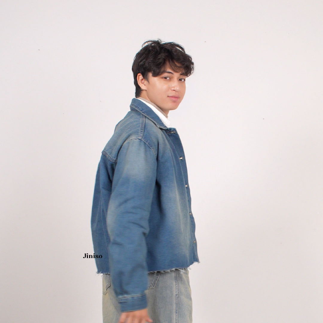 JINISO Pria Jaket Jeans Oversize Seoul Blue Wash