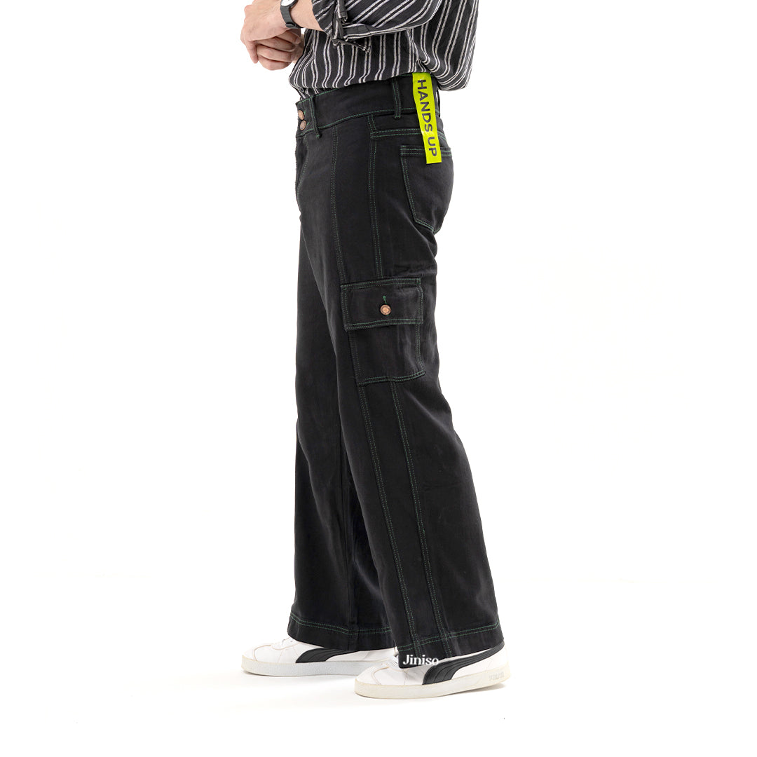 JINISO Loose Cargo Denim Jeans Pria Black Army 403