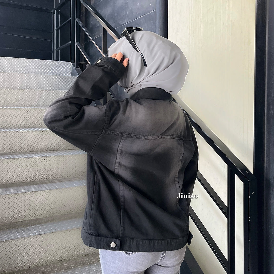 JINISO Jaket Jeans Oversize Vintage Black Wash