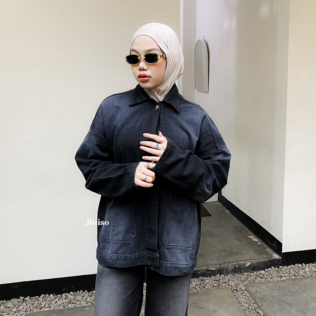 JINISO Jaket Jeans Oversize Onyx Black Spray