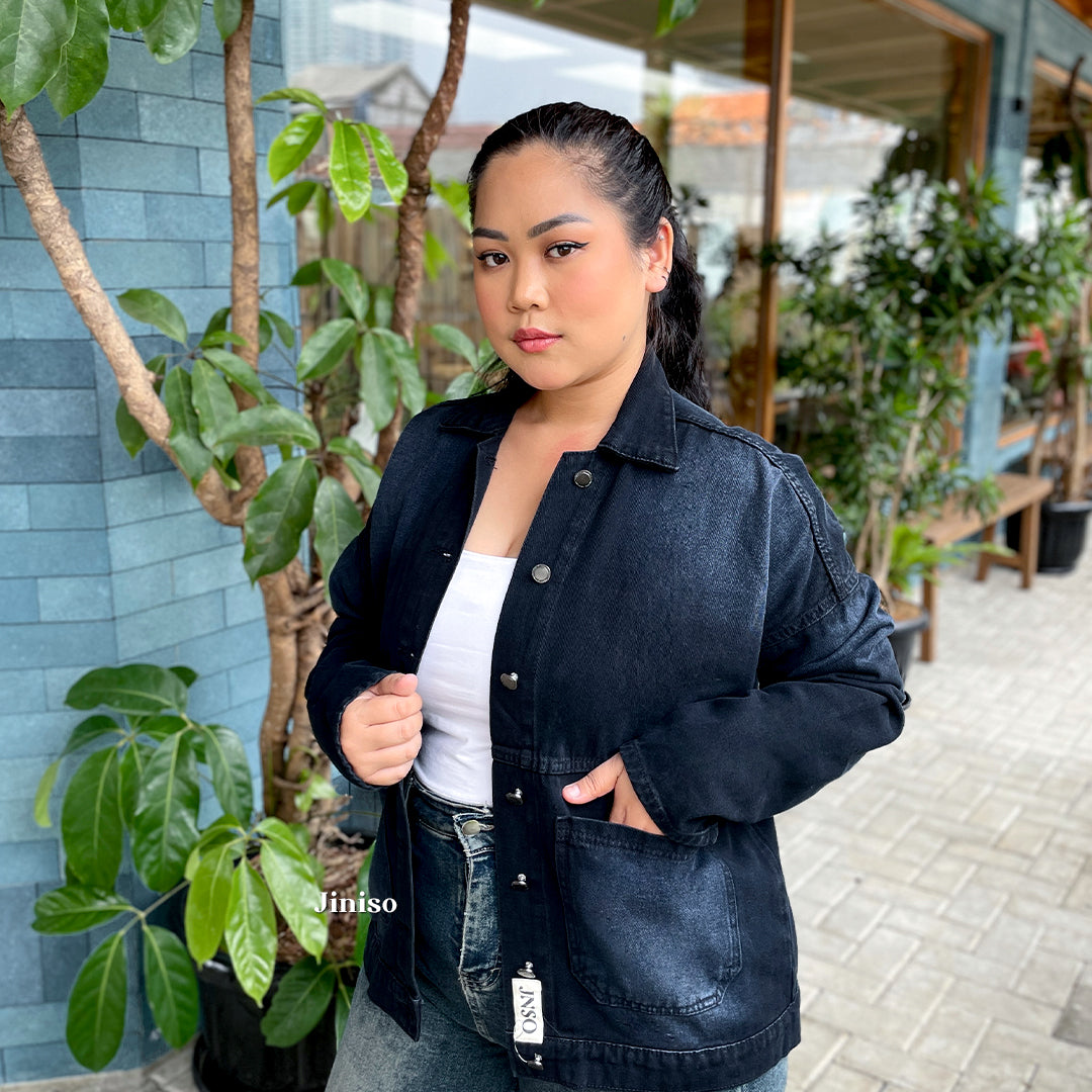 JINISO Big Size Jaket Jeans Oversize Onyx Black Spray