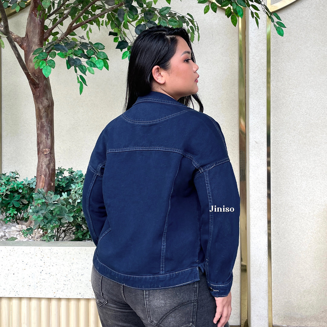 JINISO Big Size Jaket Jeans Oversize Raw Trucker Blue Black