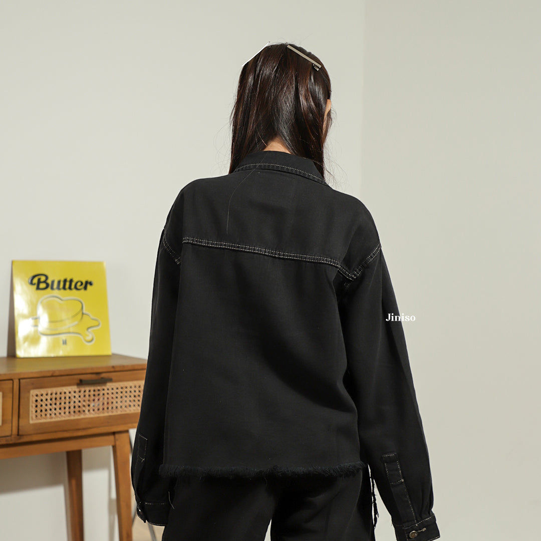 JINISO Jaket Jeans Oversize Seoul Black Oreo Gold
