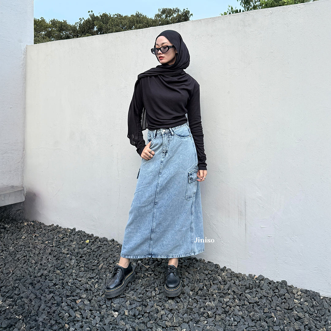 JINISO - Highwaist Rok Cargo Jeans Panjang 983 SEVENTY