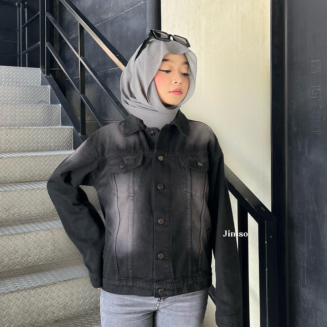 JINISO Jaket Jeans Oversize Vintage Black Wash