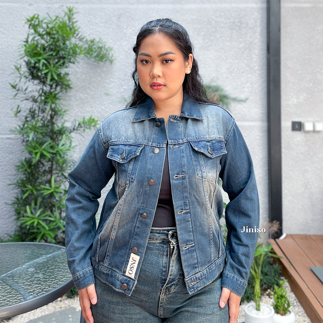 JINISO Big Size Jaket Jeans Oversize Vintage Blue Wash