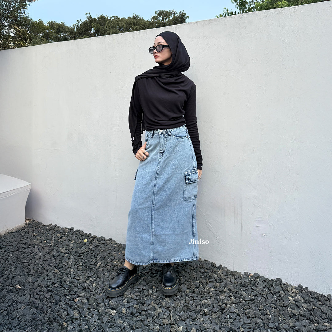 JINISO - Highwaist Rok Cargo Jeans Panjang 983 SEVENTY