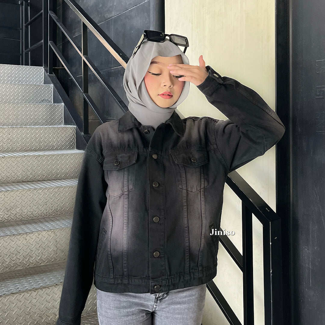 JINISO Jaket Jeans Oversize Vintage Black Wash