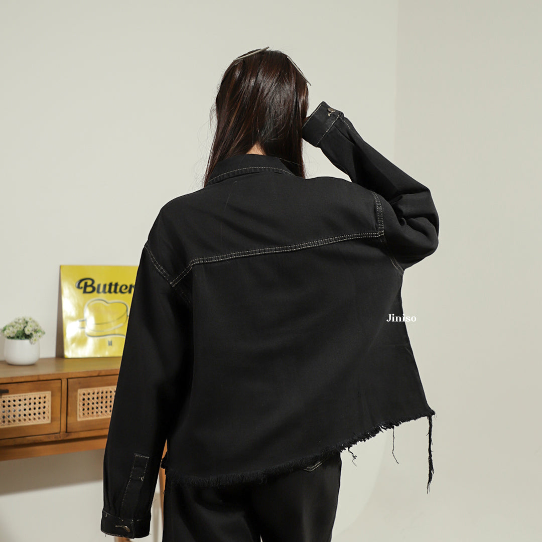 JINISO Jaket Jeans Oversize Seoul Black Oreo Gold
