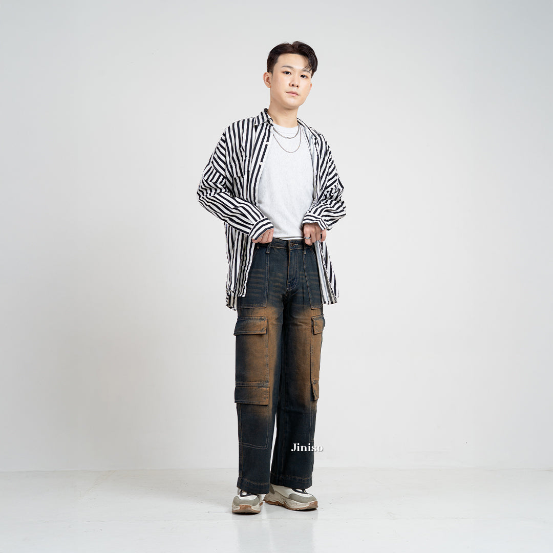 JINISO Highwaist Cargo Loose Jeans Pria 553