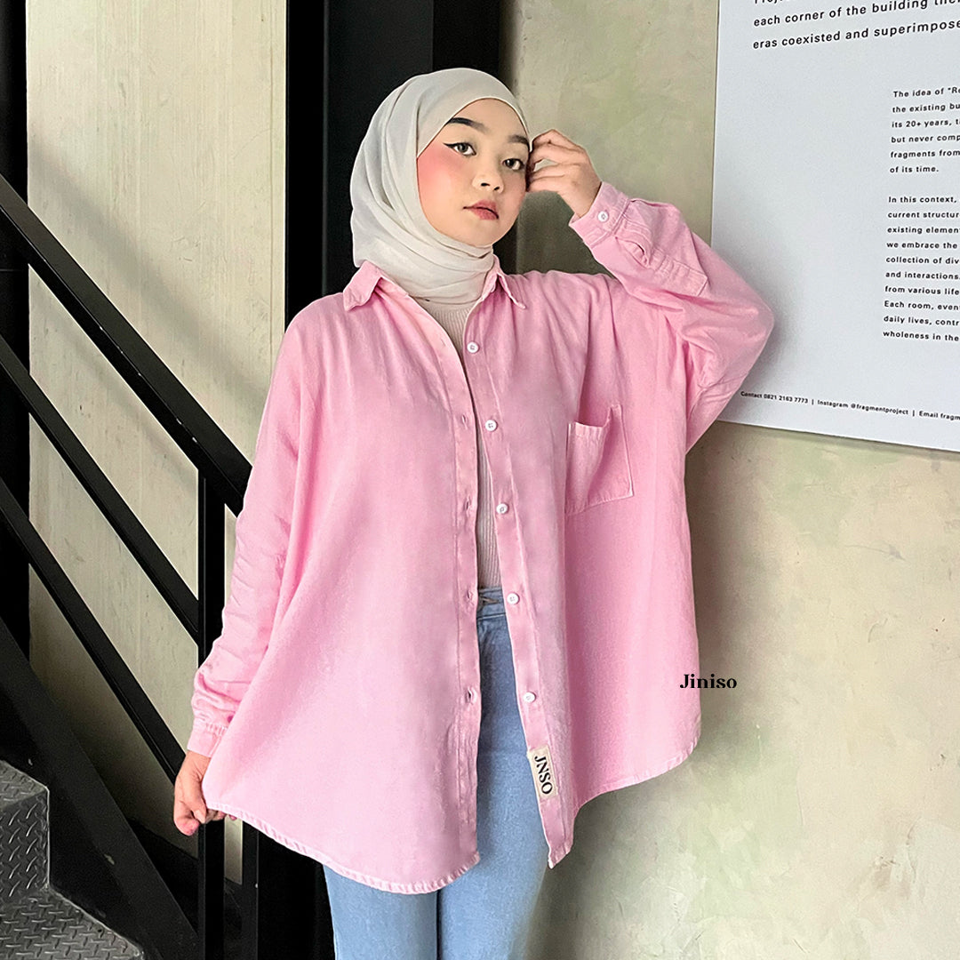 JINISO - Kemeja Denim Oversize Shirt Milky Terracotta HYPER ACTIVE