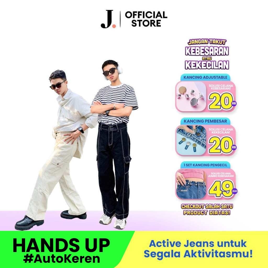 JINISO Loose Cargo Denim Jeans Pria Black Army 403