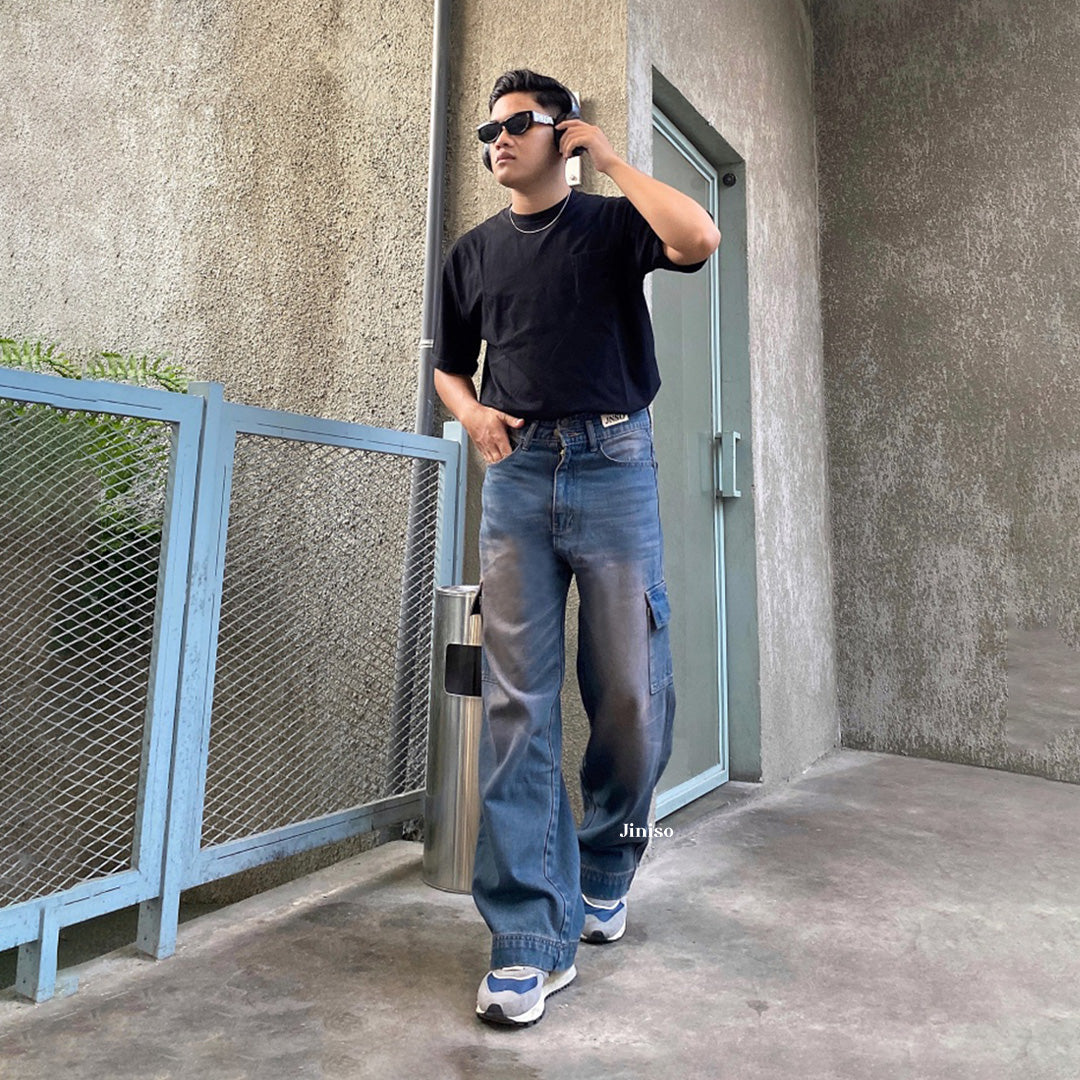 JINISO Loose Cargo Denim Jeans Pria 462
