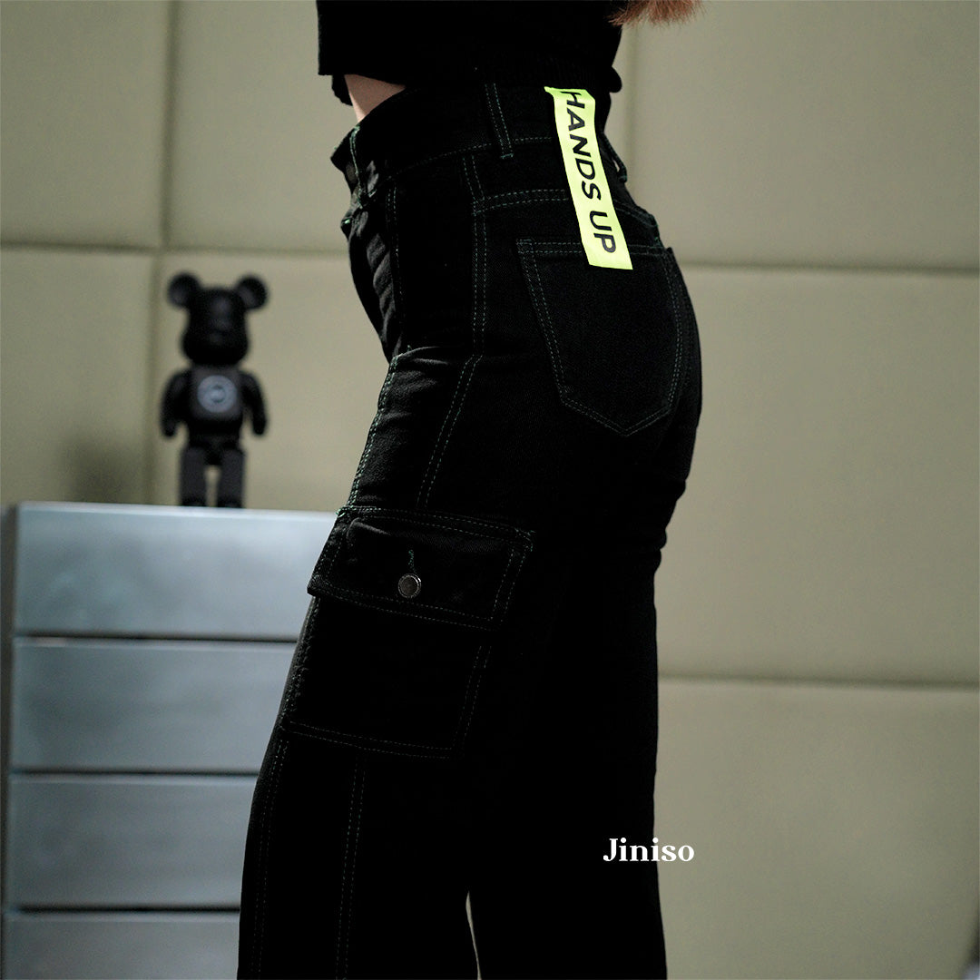JINISO - Highwaist Cargo Loose Jeans Black Army 403 HANDS UP