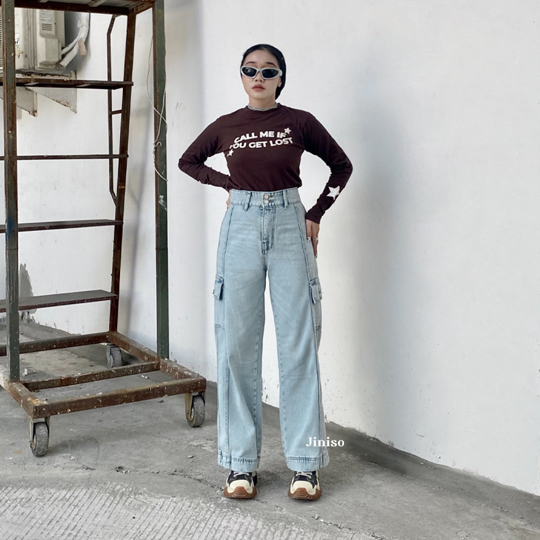 JINISO - Highwaist Cargo Loose Jeans 399 HANDS UP