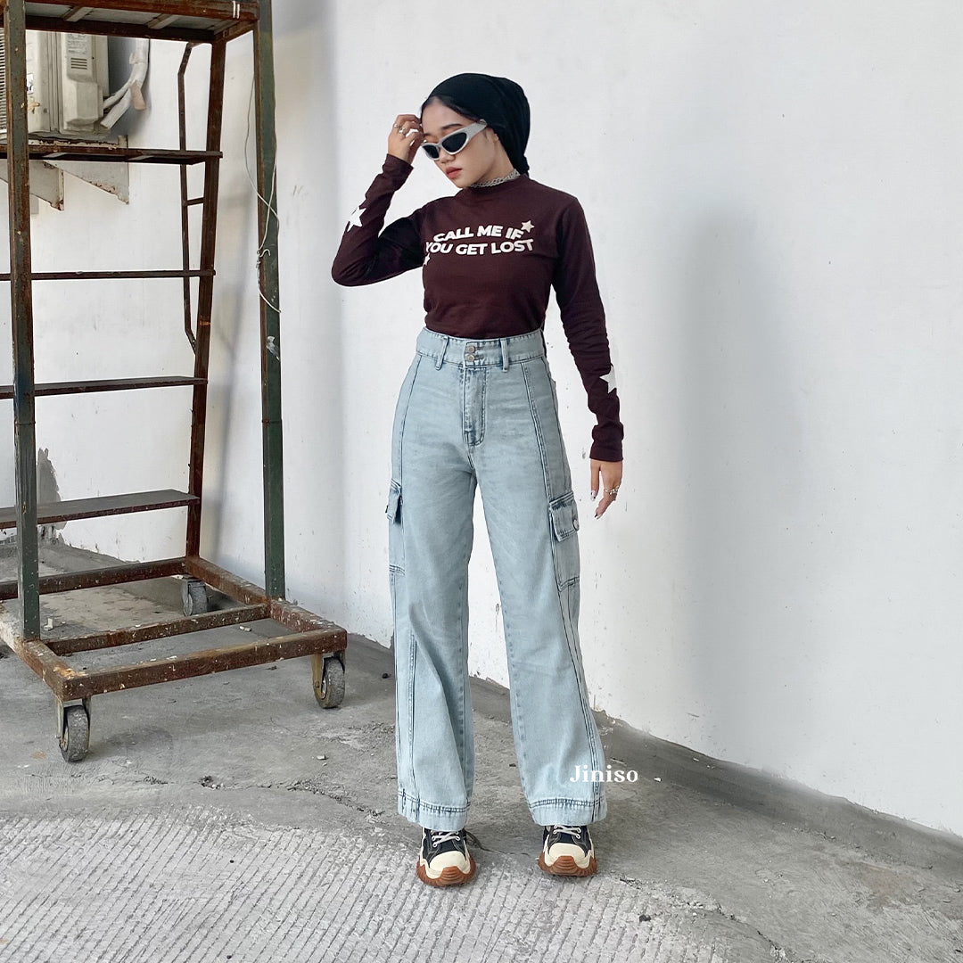 JINISO - Highwaist Cargo Loose Jeans 399 HANDS UP