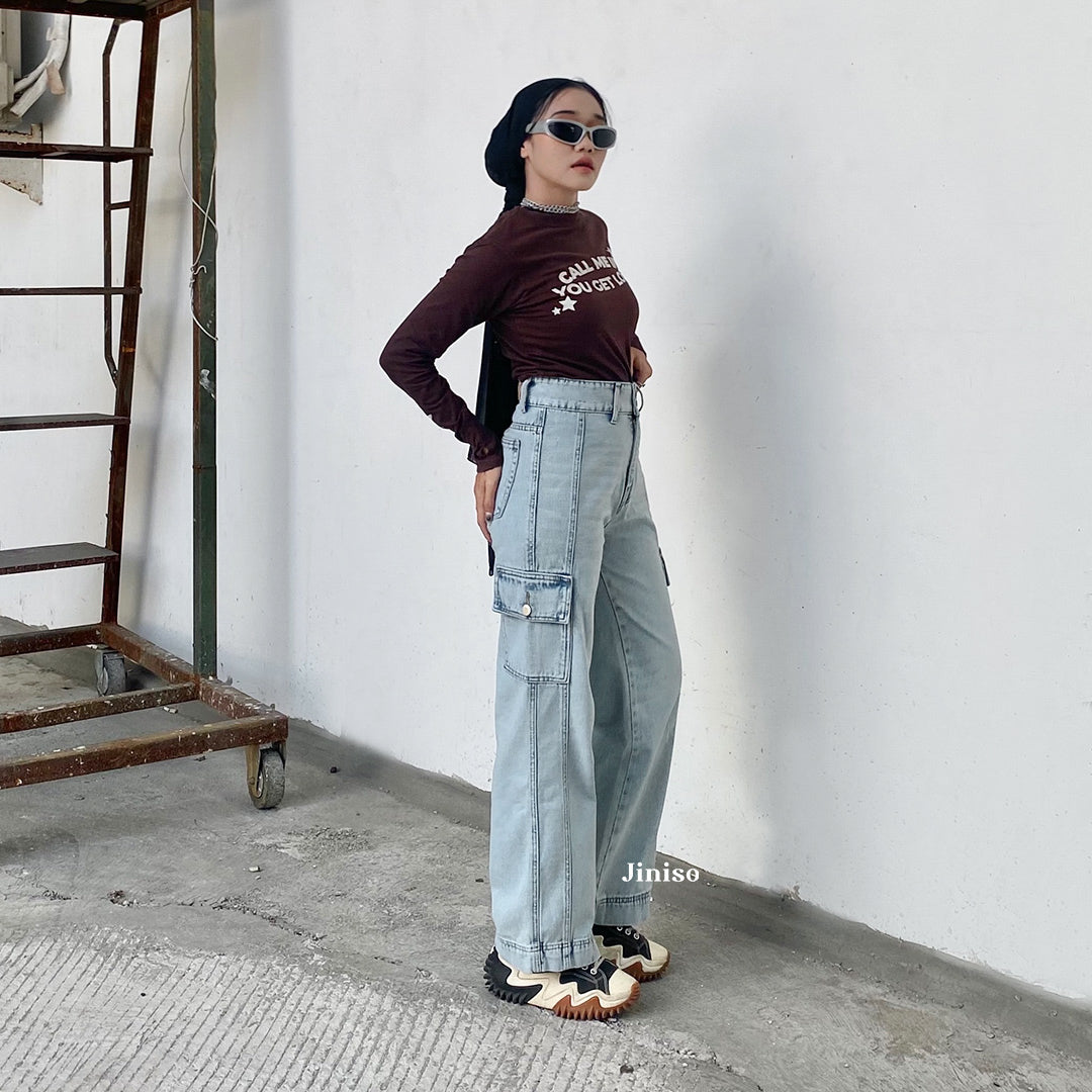 JINISO - Highwaist Cargo Loose Jeans 399 HANDS UP