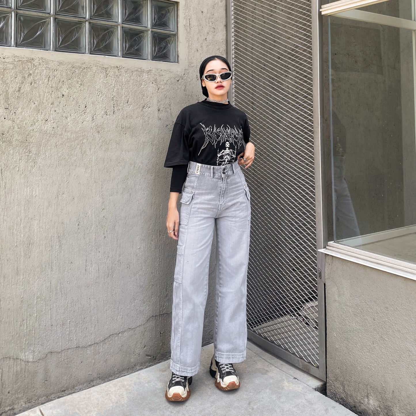 JINISO - Highwaist Cargo Baggy Jeans 415 HANDS UP