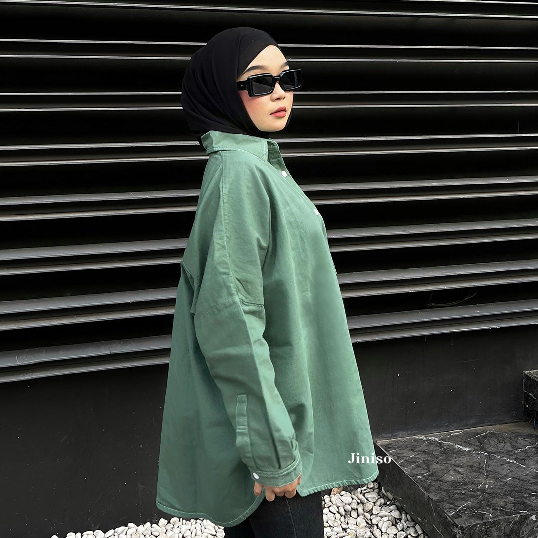 JINISO Kemeja Oversize Shirt Olive HYPER ACTIVE