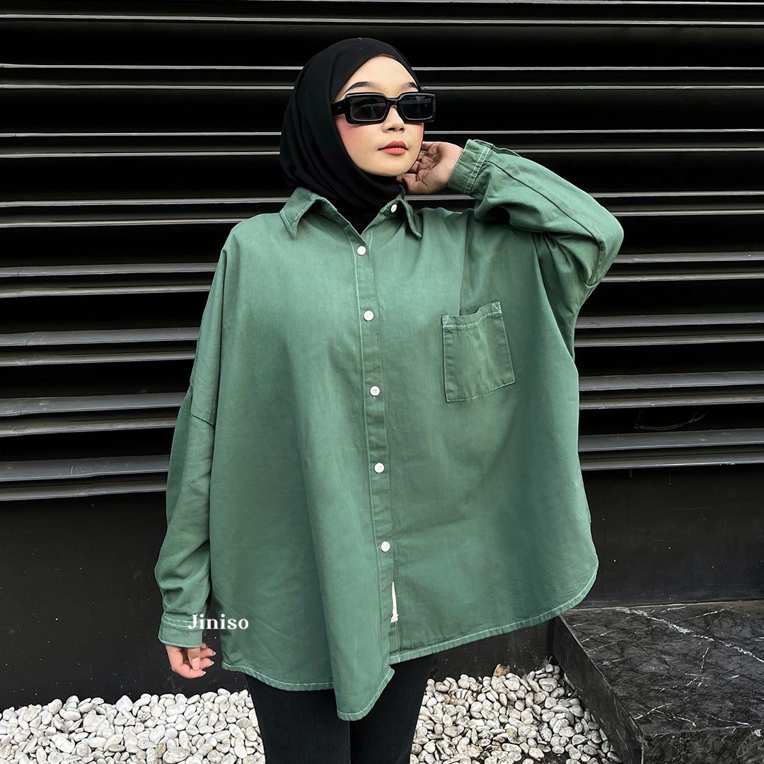 JINISO Kemeja Oversize Shirt Olive HYPER ACTIVE