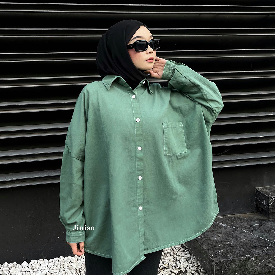 JINISO Kemeja Oversize Shirt Olive HYPER ACTIVE