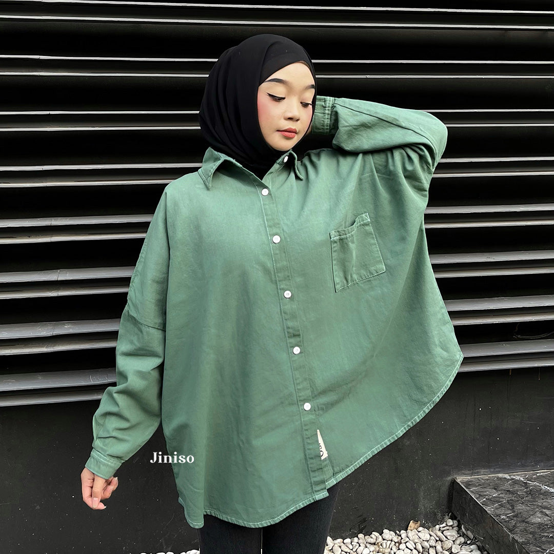 JINISO Kemeja Oversize Shirt Olive HYPER ACTIVE