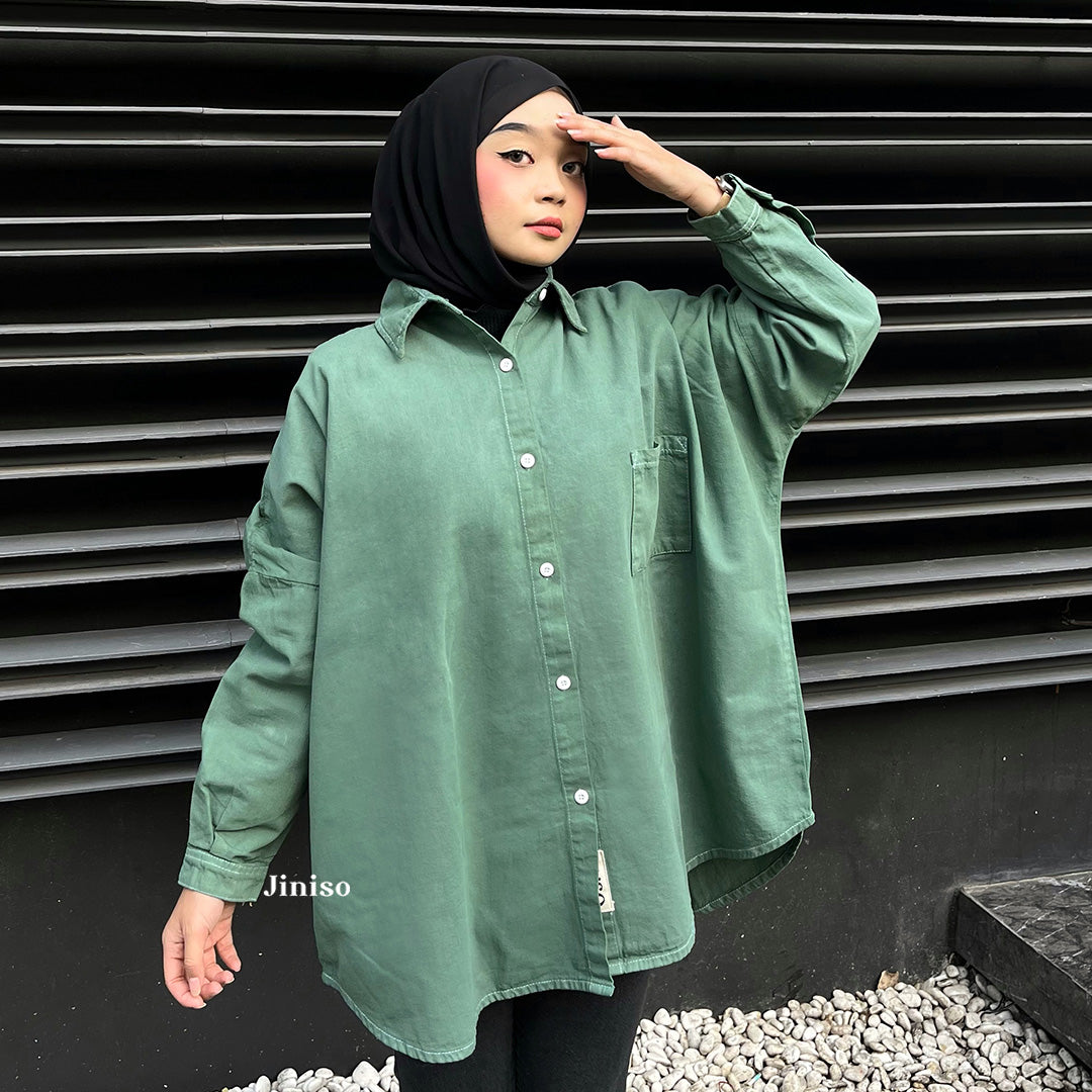 JINISO Kemeja Oversize Shirt Olive HYPER ACTIVE