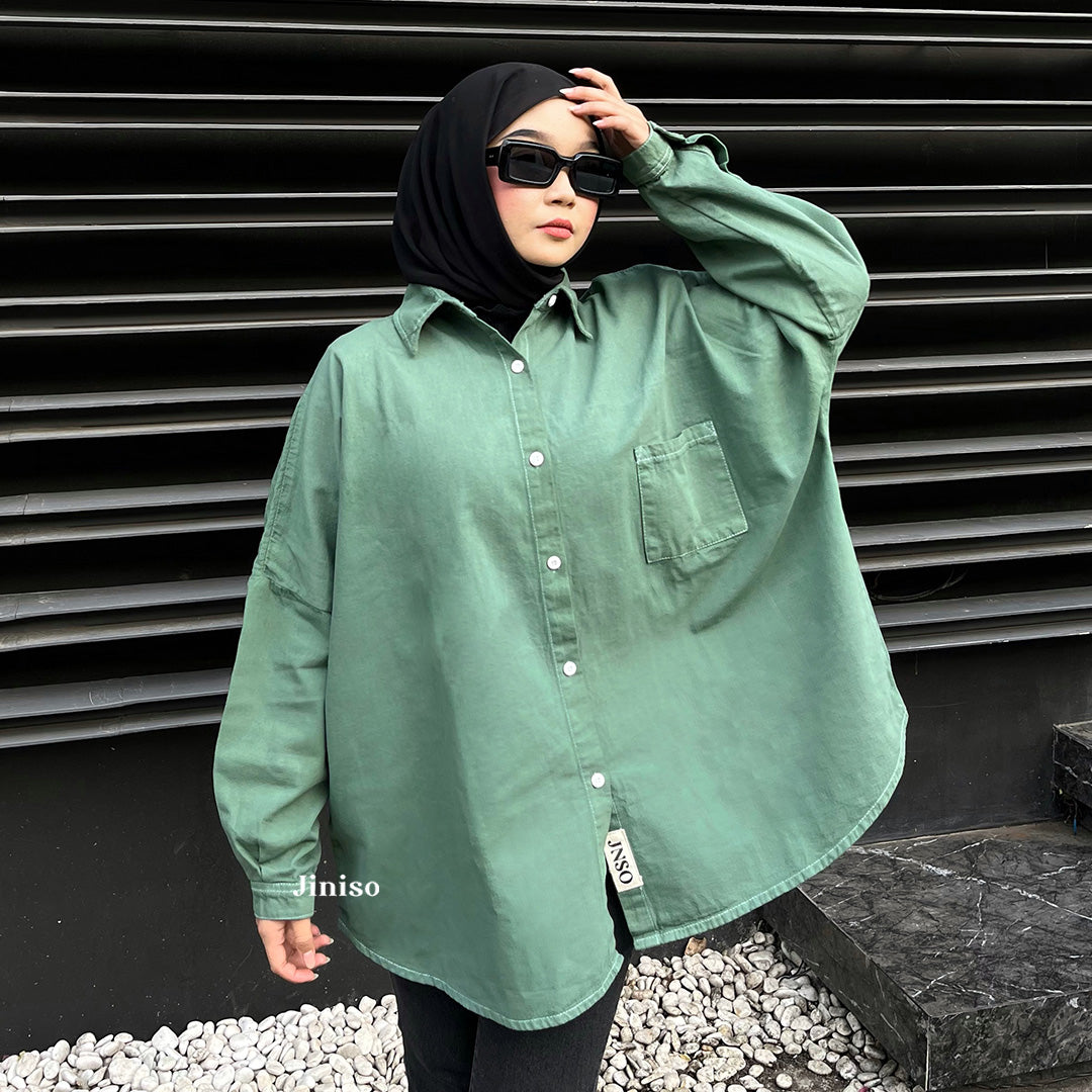 JINISO Kemeja Oversize Shirt Olive HYPER ACTIVE