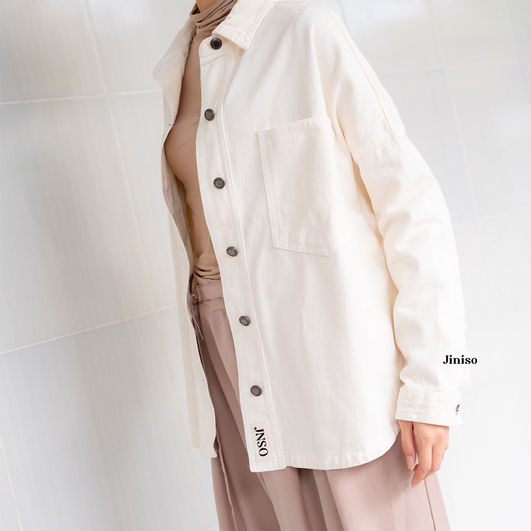 JINISO Button Jaket Jeans Oversize Khaki