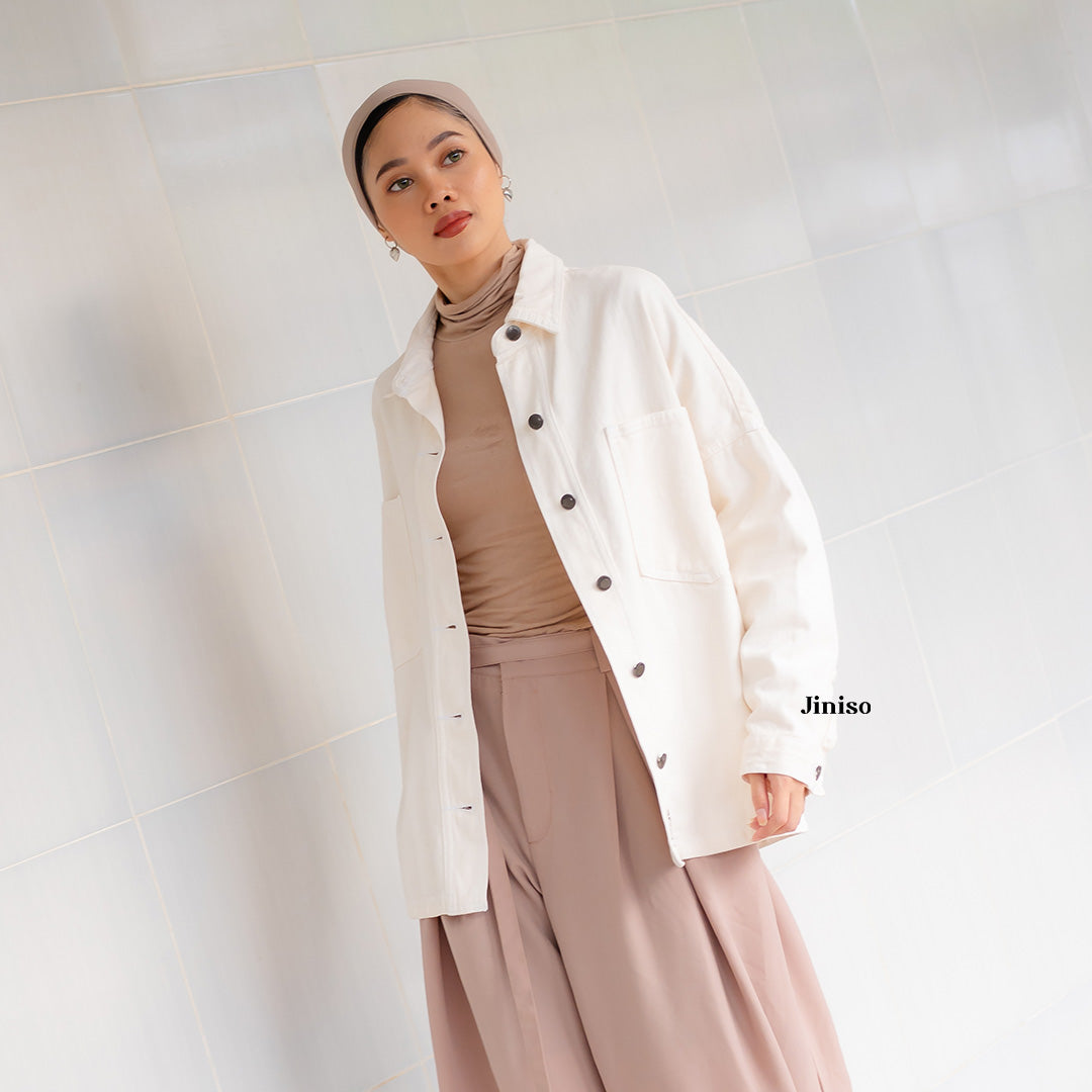 JINISO Button Jaket Jeans Oversize Khaki