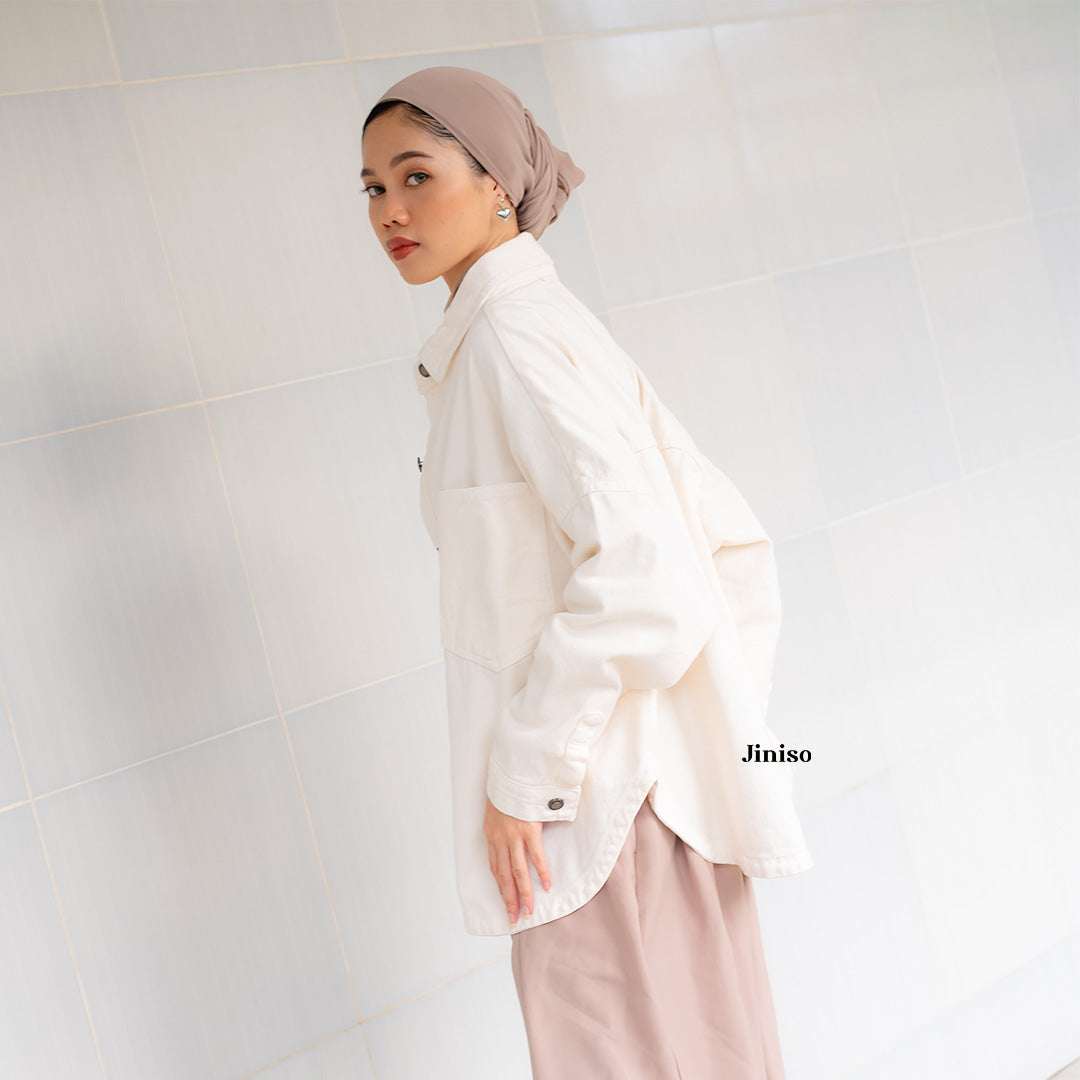 JINISO Button Jaket Jeans Oversize Khaki