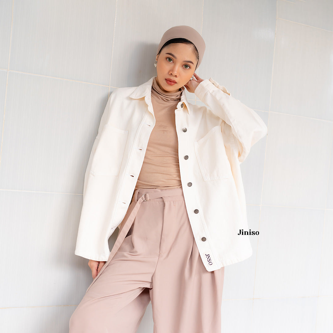 JINISO Button Jaket Jeans Oversize Khaki