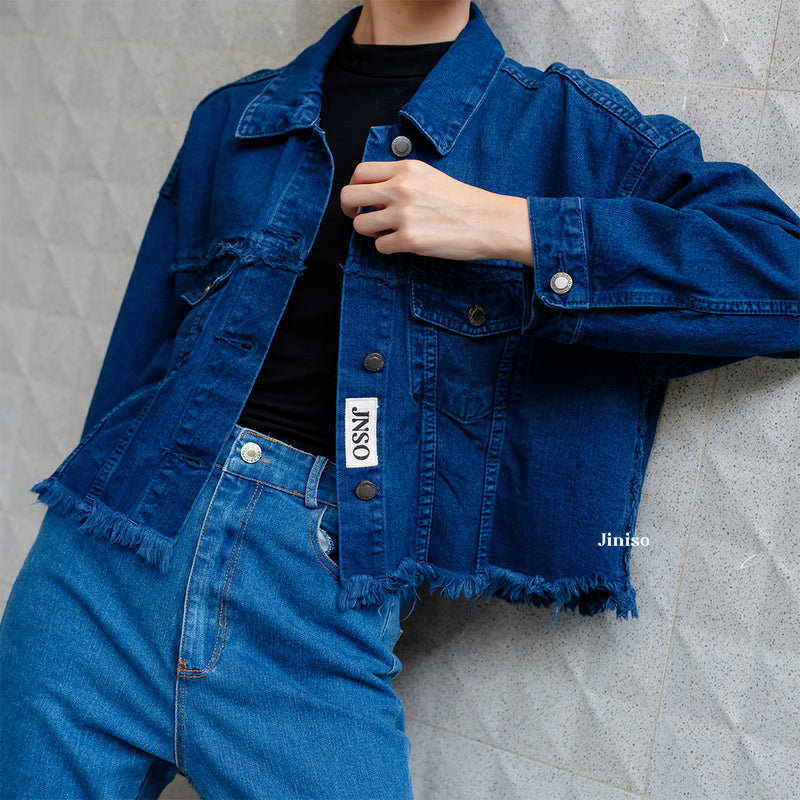 JINISO Jaket Crop Jeans Oversize Ivanka Blue Black