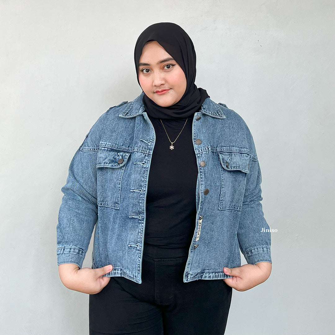 JINISO Big Size Jaket Crop Jeans Oversize Blue Acid