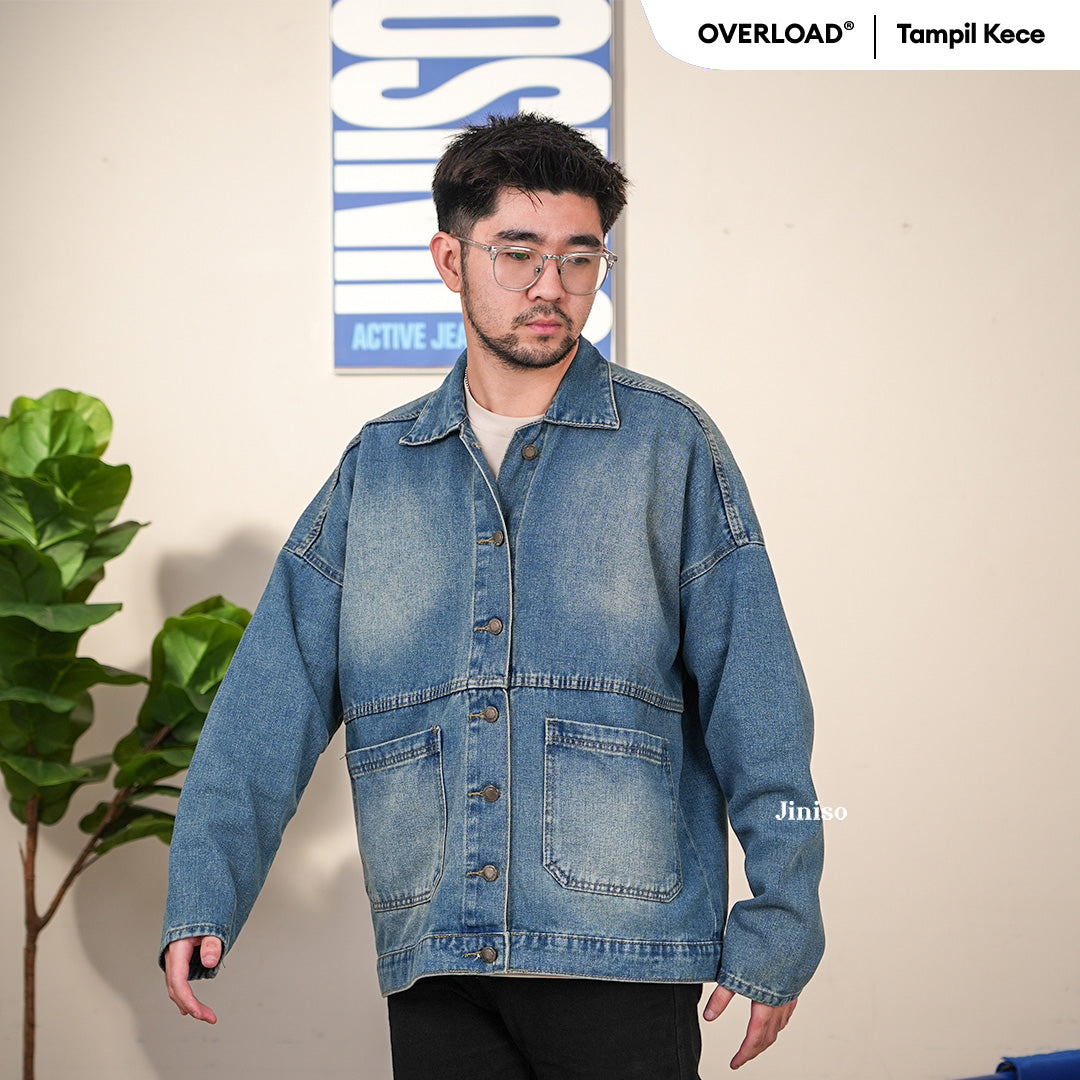 JINISO Pria Jaket Jeans Oversize Onyx Bio Spray
