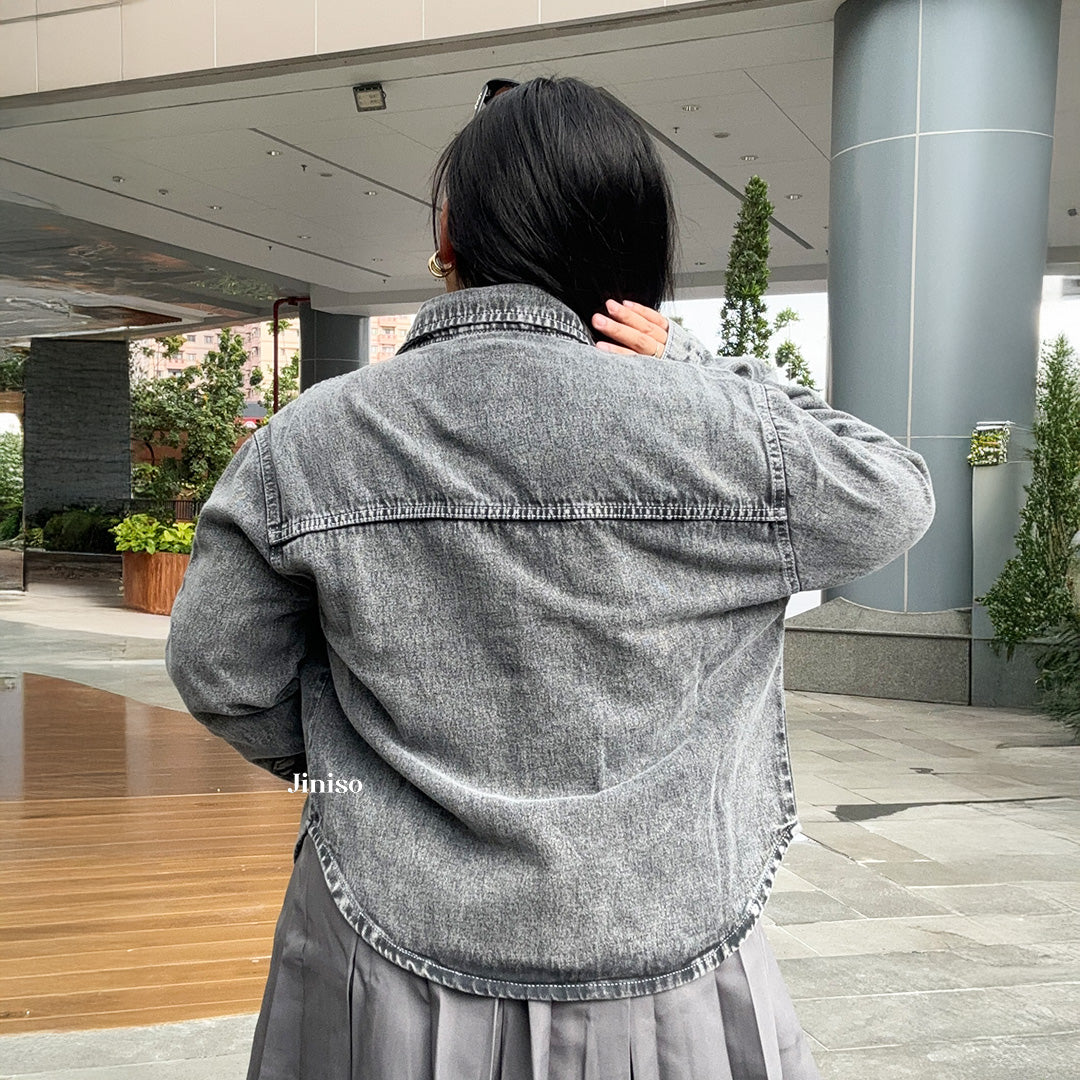 JINISO Big Size Jaket Jeans Oversize Rider Snow Grey