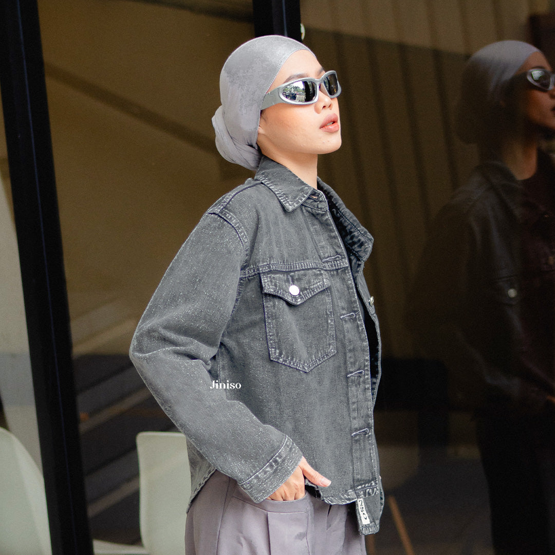 JINISO Jaket Jeans Oversize Rider Snow Grey