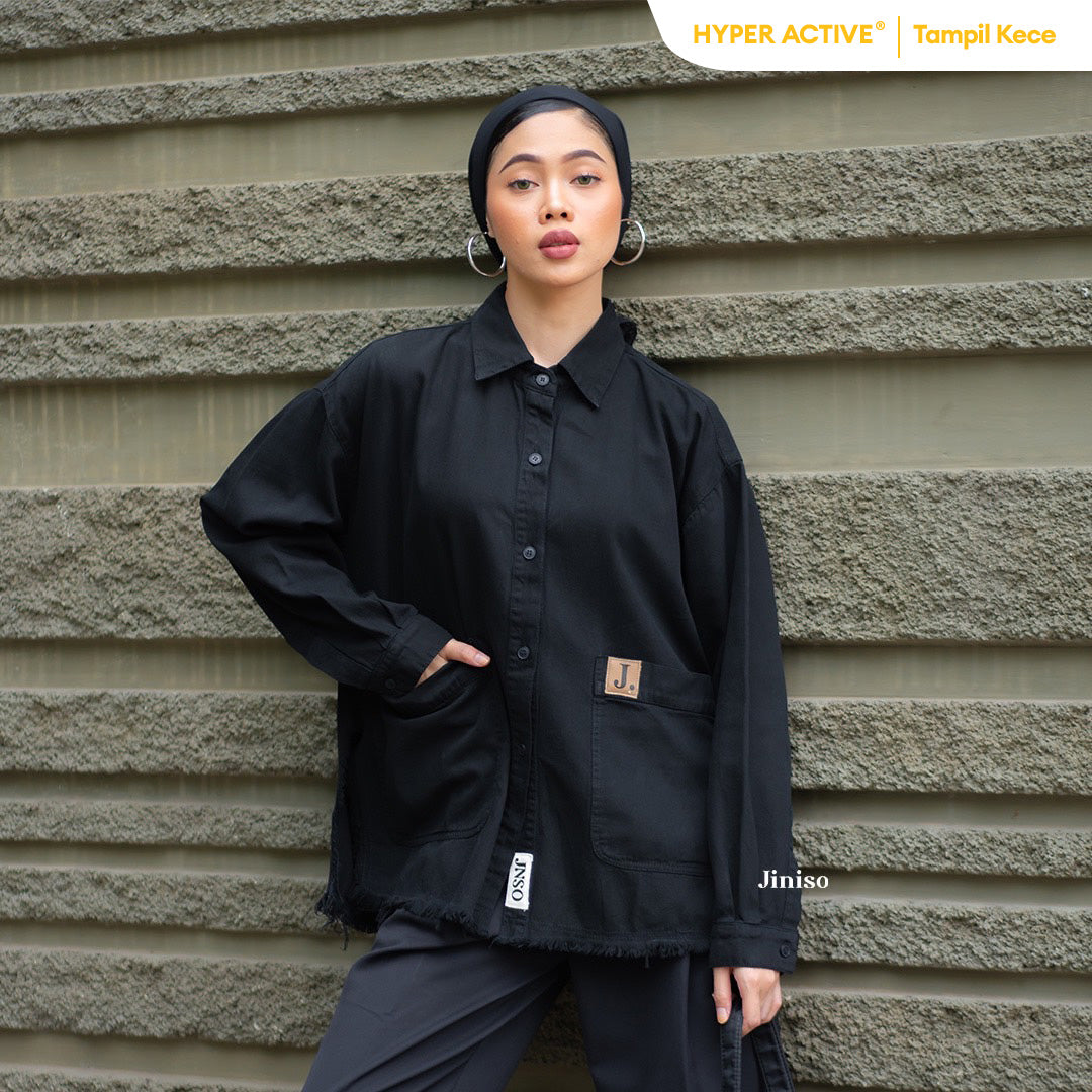 JINISO - Kemeja Denim Raw Pocket Oversize Unisex HYPER ACTIVE