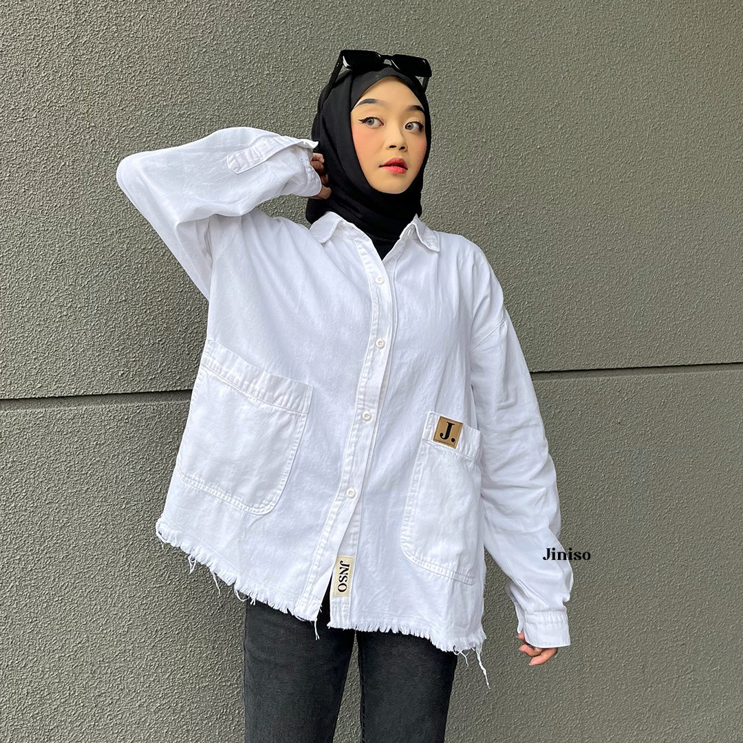 JINISO - Kemeja Denim Raw Pocket Oversize Unisex HYPER ACTIVE