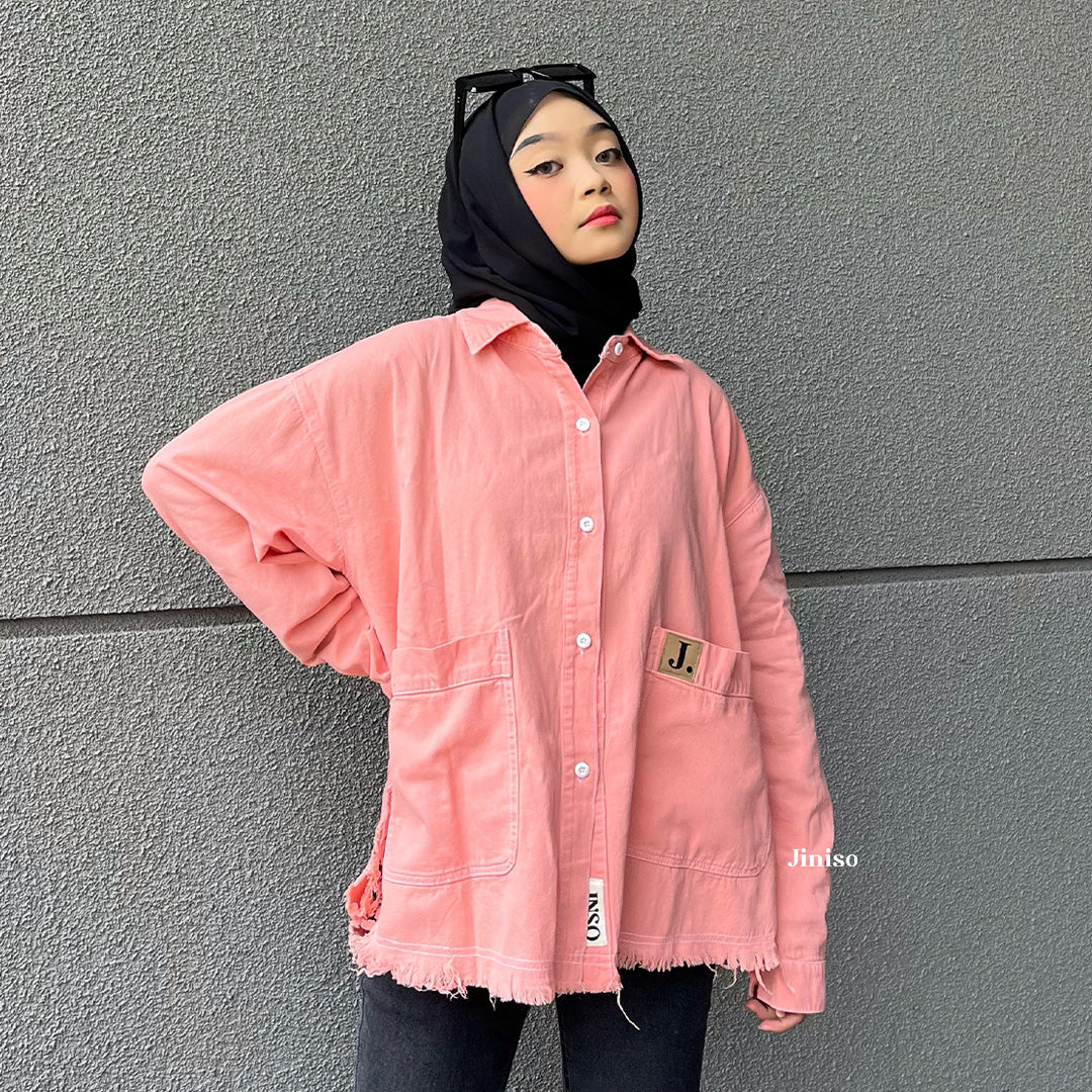 JINISO - Kemeja Denim Raw Pocket Oversize Unisex HYPER ACTIVE