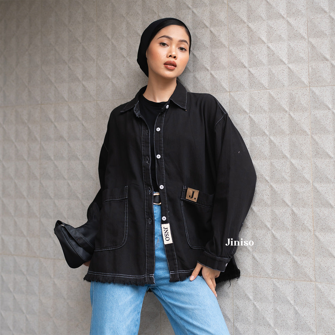 JINISO - Kemeja Denim Raw Pocket Oversize Unisex HYPER ACTIVE