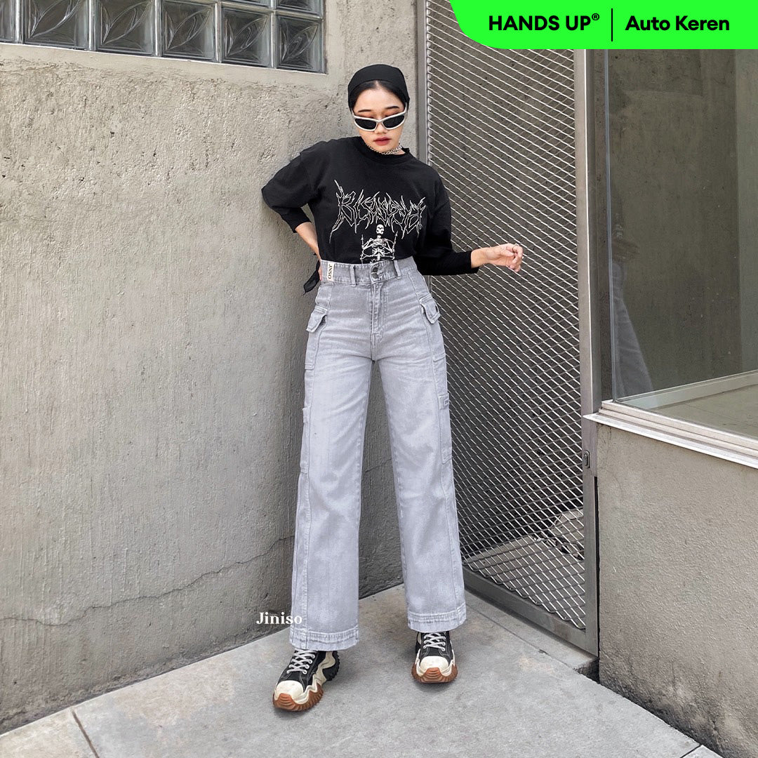 JINISO - Highwaist Cargo Baggy Jeans 415 HANDS UP