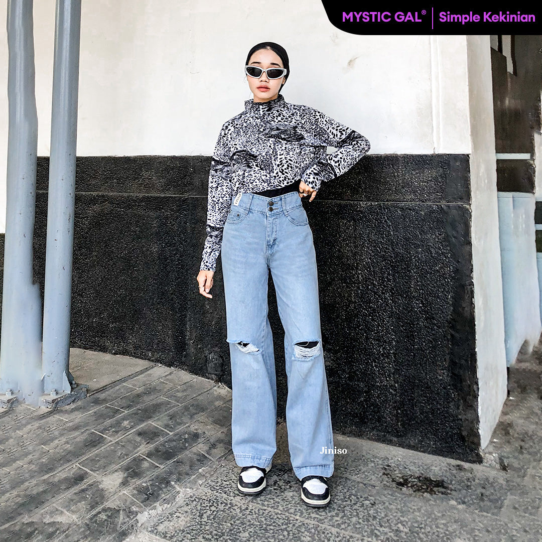 JINISO - Highwaist Baggy Ripped Jeans 584 MYSTIC GAL