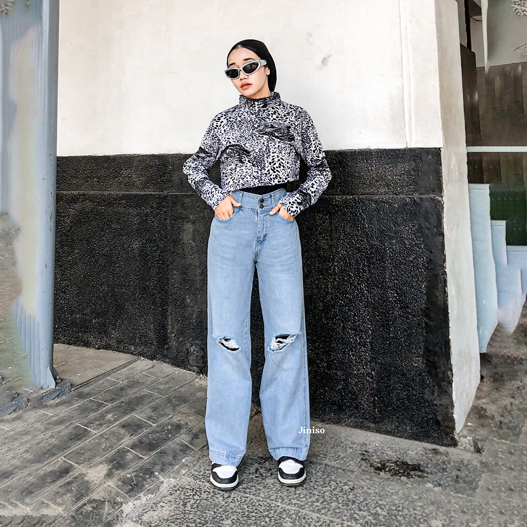 JINISO - Highwaist Baggy Ripped Jeans 584 MYSTIC GAL