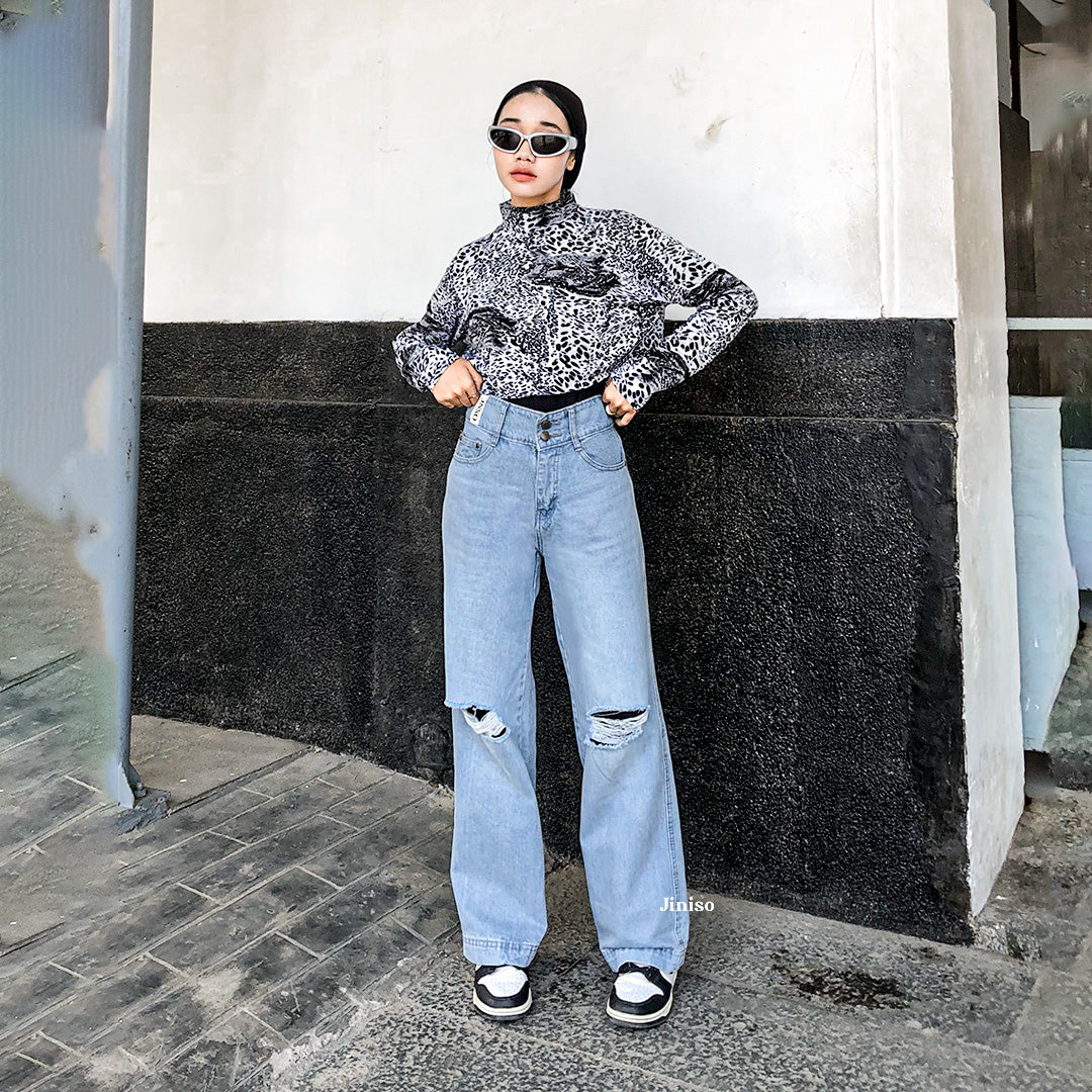 JINISO - Highwaist Baggy Ripped Jeans 584 MYSTIC GAL
