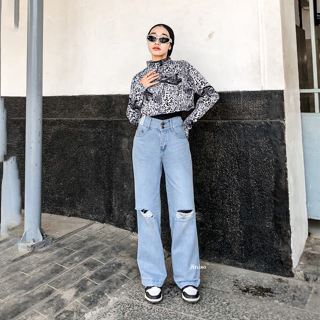 JINISO - Highwaist Baggy Ripped Jeans 584 MYSTIC GAL